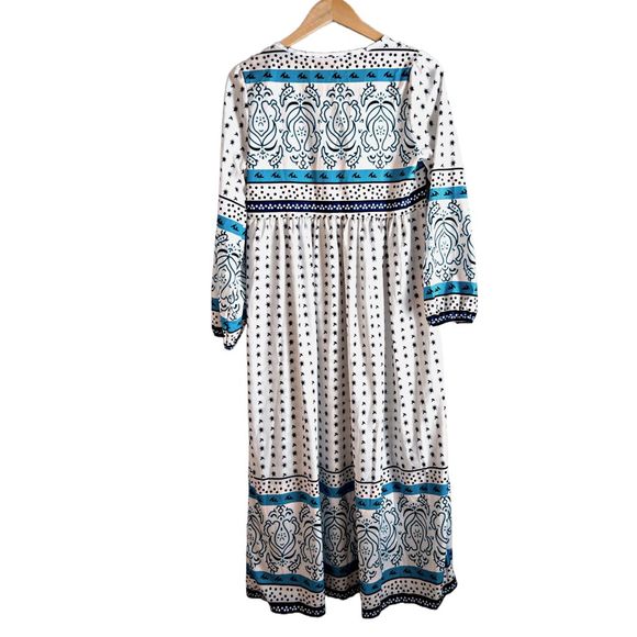 Misslook Maxi Dress Blue/White BOHO Print SZ S - Picture 3 of 3